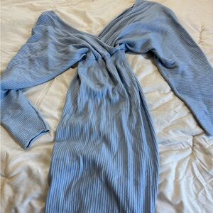 Blue Ribbed Long Sleeve Dress